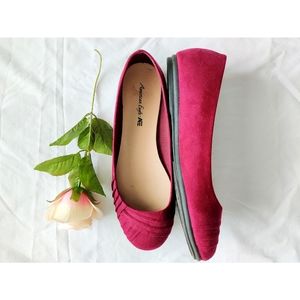 Burgundy Faux Suede Flats